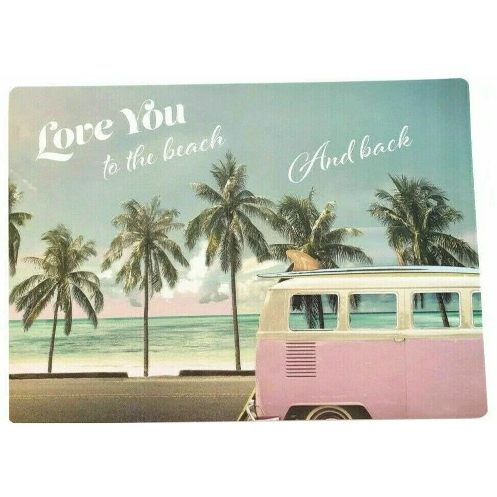 Pink Hippie Bus Placemats Love You to The Beach and Back Foam Back Set of 4